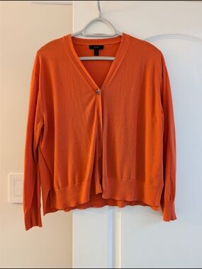J. Crew Bright Orange V-Neck Single-Button Cardigan